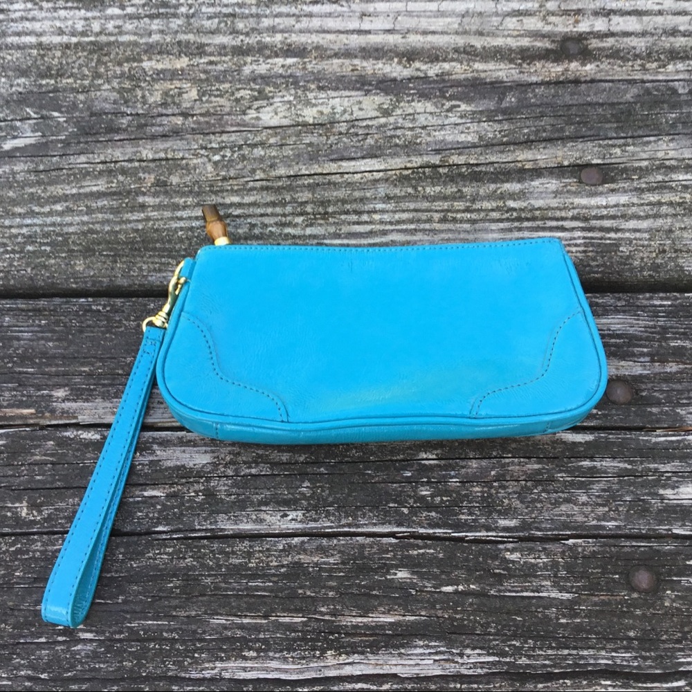 Talbots Leather Wristlet Clutch Purse Turquoise